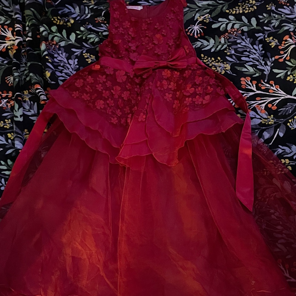 Elegant Red Floral Kids Dress
